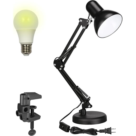 Metal Desk Lamp with Clamp, Swing Arm, Architect Adjustable Gooseneck Table Lamp, Clip Desk YANTONs for Home Office, Study, Work, Reading, E26 Base, Multi-Joint– Includes Bulb