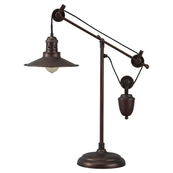 Metal Desk Lamp with Adjustable Arm and Shade, Bronze- Saltoro Sherpi