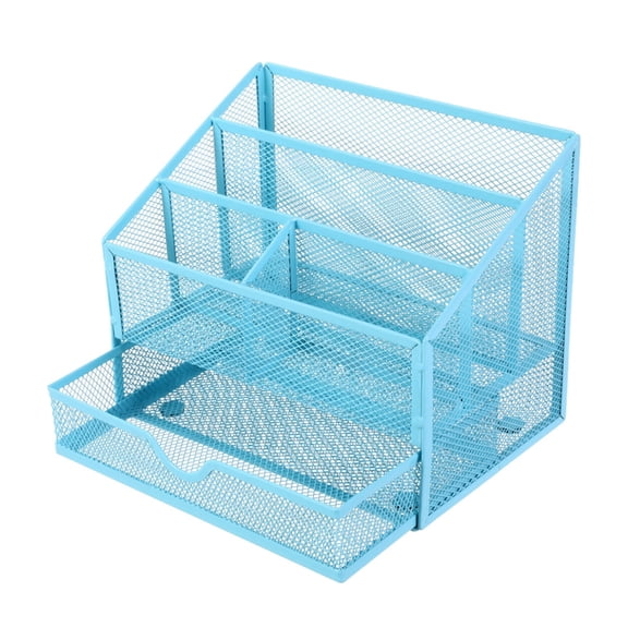 Iron Mesh Desk Pen Organiser 5 Compartments File Letter Tray with Sliding Drawer