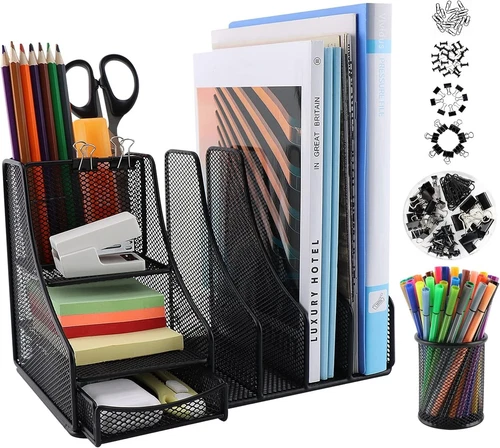 Metal Desk Organizer Caddy Desktop Accessories Storage For Home Office Supplies