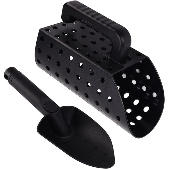 Metal Detecting Shovel Abs Efficient Lightweight Multi Purpose Sand Sifter Scoop Tool With Round Holes For Adults + Sieve + Shovel Cover(Black)(1Set)