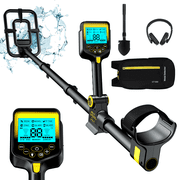 ANEKEN Waterproof Retractable Foldable Metal Detector - 2000mAh Rechargeable Professional Gold Detector with LCD Display, 10 IP68 Coil