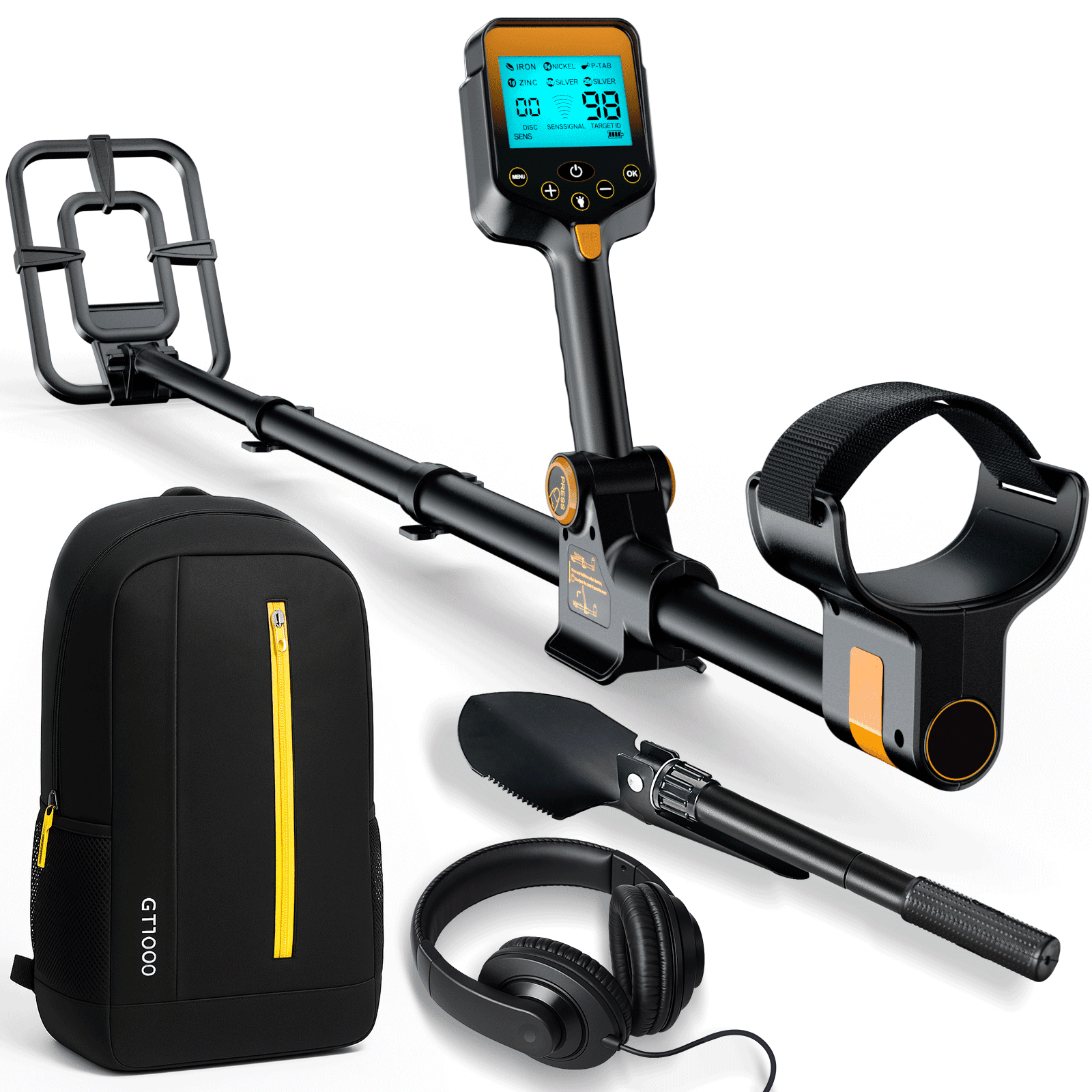 Open Box Metal Detector for Adults Waterproof - Adjustable Retractable Foldable Metal Detector Waterproof High Accuracy Gold Detector, Backlit LCD Display,Up to 20 Hours of Extended Runtime, Adjustable Retrac