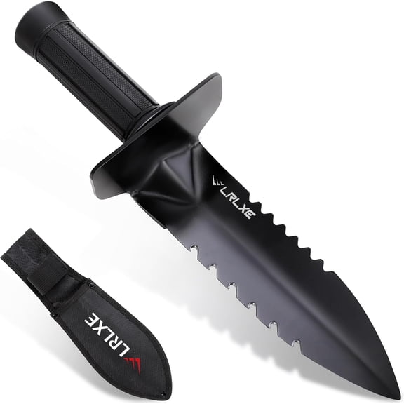 Metal Detector Shovel, Heavy Duty Double Serrated Edge Digging Tool with Belt Loop Sheath, Multifunctional Digger for Metal Detecting, Camping, Gardening, Weeding & Planting