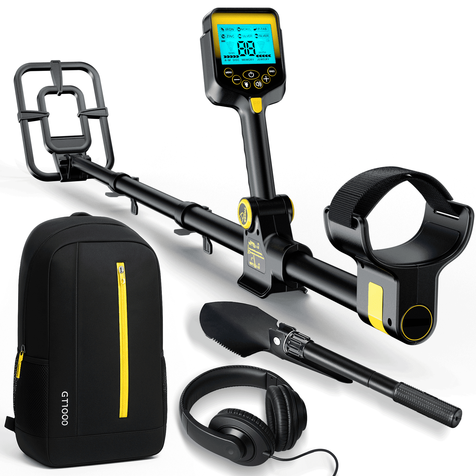 Metal Detector for Adults Waterproof - Adjustable Retractable Foldable Metal Detector Waterproof High Accuracy Gold Detector, Backlit LCD Display,Up to 20 Hours of Extended Runtime, Adjustable Retrac
