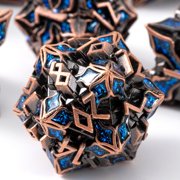 Metal Dice for DND - Spire Sanctum Series - Polyhedral Dice Set for D&D, RPG and More - Balanced Rolls, Beautiful 7 Piece Set for Dungeons and Dragons Antique Copper Blue Glitter