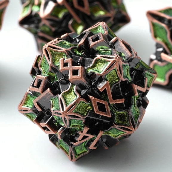 Metal Dice for DND - Spire Sanctum Series - Polyhedral Dice Set for D&D, RPG and More - Balanced Rolls, Beautiful 7 Piece Set for Dungeons and Dragons (Antique Copper Green)