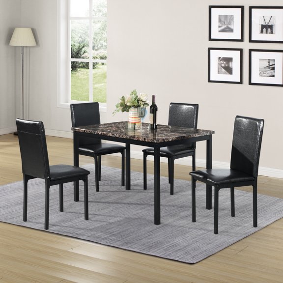Metal Dinette with 4 Seats | In Casual Dining, Modern Decor | Sturdy Metal and Faux Marble | Quick Setup