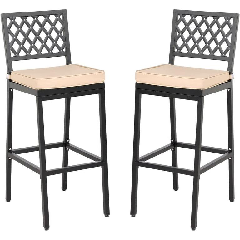 Outdoor Metal Dining Bar Stools with High Back Cushions, 29