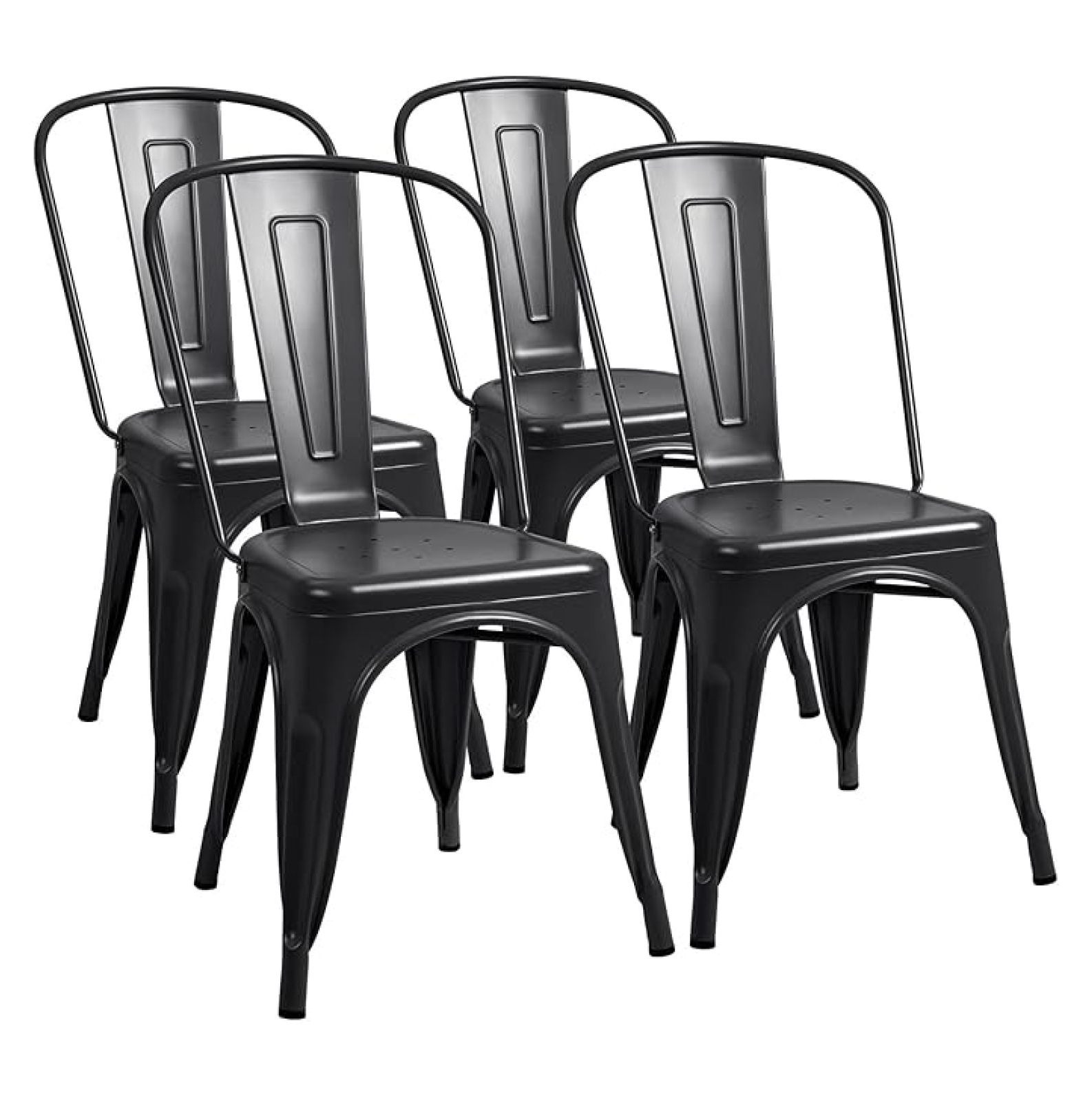 Metal Dining Chair Indoor-Outdoor Use Stackable Classic Trattoria Chair Chic Dining Bistro Cafe Side Metal Chairs Set of 4 (Black)
