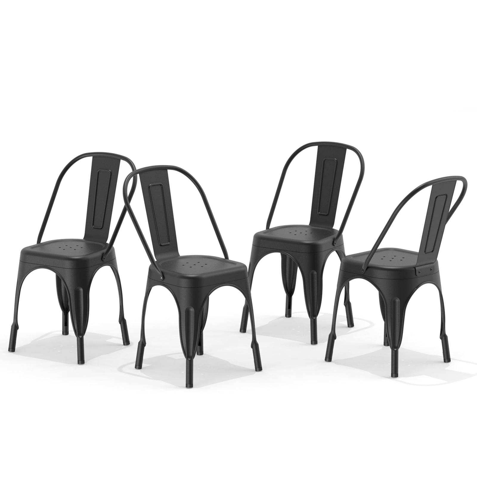 Industrial Farm Cafe Style Metal Dining Chair Set of 4, Stackable ...