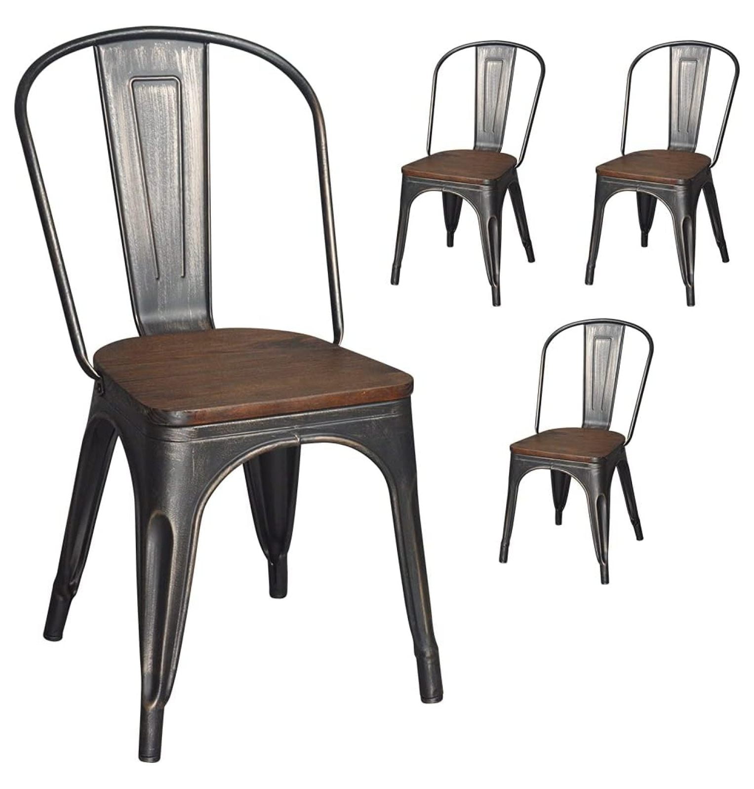 Metal Dining Chairs Farmhouse Stacking Kitchen Chairs BlackGold Set of