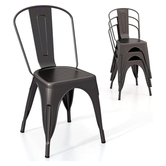 Metal Dining Chairs Set of 4, Farmhouse Kitchen Chairs with Removable Backrest, Space-Saving Stackable Bistro Cafe Side Chairs for Dining Room, Living Room, Restaurant (Bronze)