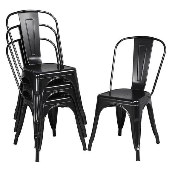 Metal Dining Chairs Set of 4 Black High Back Industrial Chairs Indoor/Outdoor Chic Dining Bistro Cafe Side Barstool Bar Chair Coffee Chair