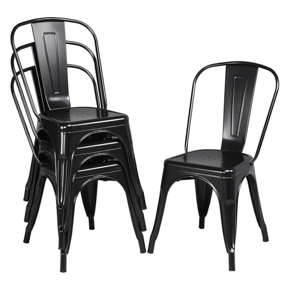 Metal Dining Chairs Set of 4 Black High Back Industrial Chairs Indoor/Outdoor Chic Dining Bistro Cafe Side Barstool Bar Chair Coffee Chair