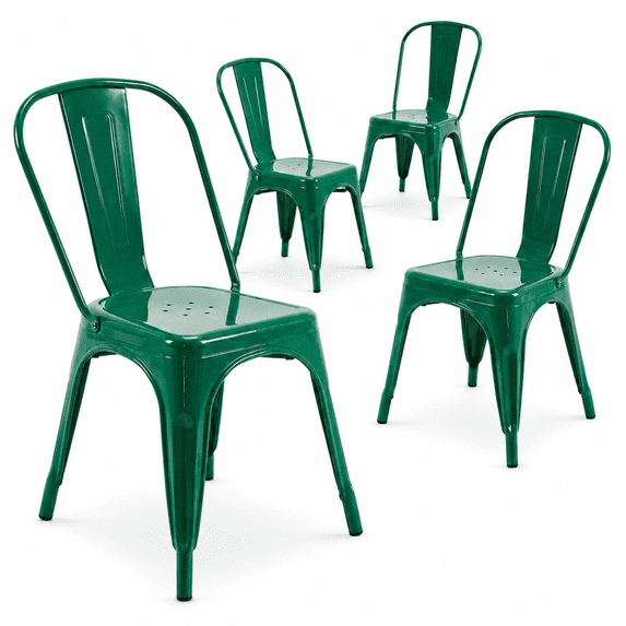 Metal Dining Chairs Set of 4, Stackable Chairs with Backrest, Indoor ...