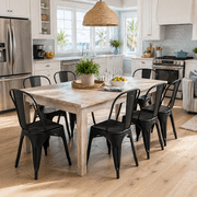 Metal Dining Chairs Set of 6, Stackable Chairs with Backrest, Indoor Outdoor, Matte Black