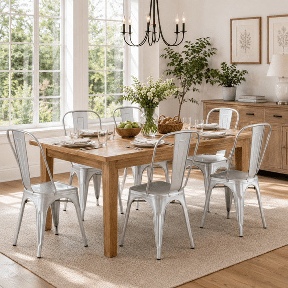 Metal Dining Chairs Set of 6, Stackable Chairs with Backrest, Indoor ...