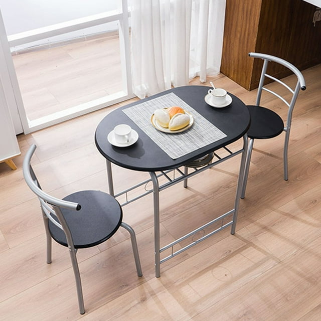 BTMWAY Compact Metal Dining Set for 2, Oval Table with Shelf, Apartment ...