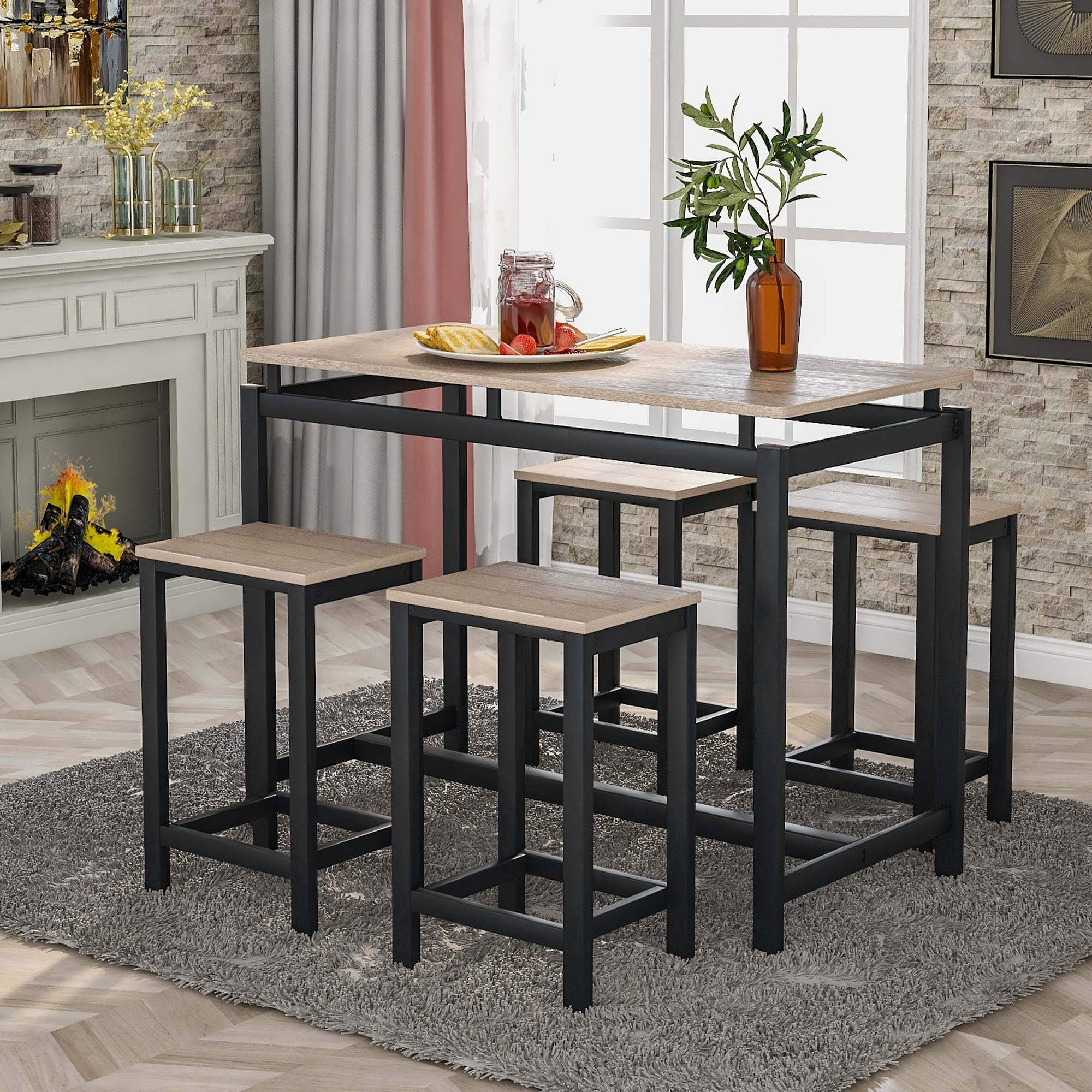 Metal Dining Set for 4 BTMWAY Counter Height Dining Room Table