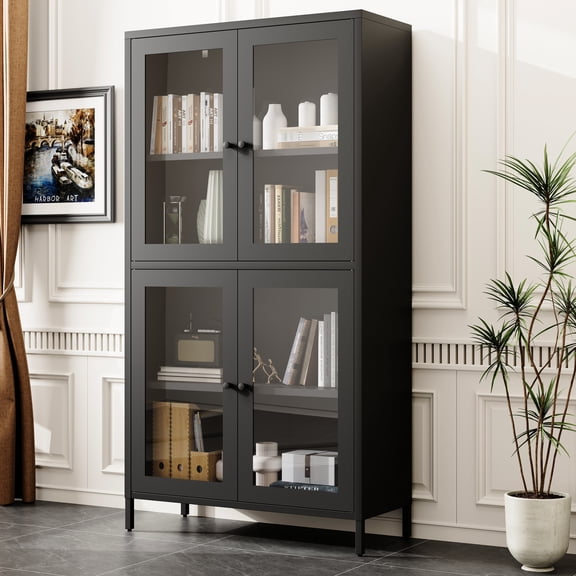 Metal Display Bookcase Cabinet | For Study & Home Office | Cold-Rolled Steel Frame | Adjustable Shelves for Customizable Organization