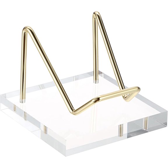 Metal Display Stand with Acrylic Base, Gold Business Card Holder Stand Rock Easel Stand for Fossil Coral, Mineral Rocks, Geodes, Agate Collectibles