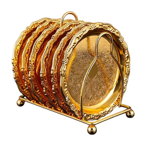 Metal Display Tray Rack for Kitchen and Home - Gold-Tinished Decorative Stand with Sturdy Desktop Organizer for Bars Salons and Coffee Stations, 7.87 in, Gold