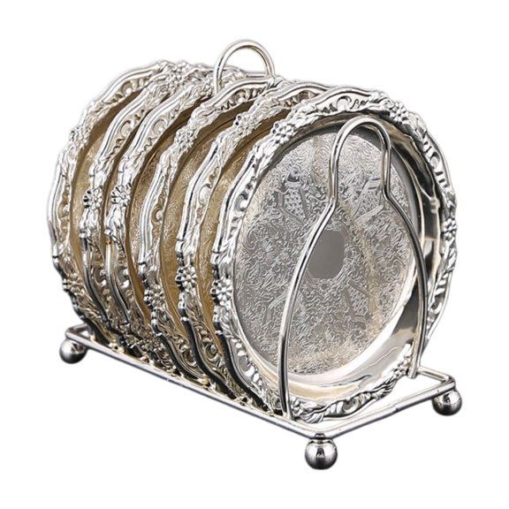 Metal Display Tray Rack for Kitchen and Home - Gold-Tinished Decorative Stand with Sturdy Desktop Organizer for Bars Salons and Coffee Stations, 7.87 in, Silver