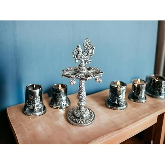Metal Diya for Puja | Brass Oil Diwali Lamp in Peacock Design Item | Decorative Akhand Diya Home Decor Temple Pooja Room