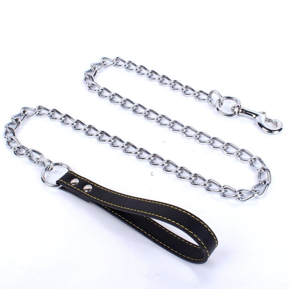 Metal Dog Chain Leash, Anti-Chew Heavy Duty Pet Walking Lead with Soft Leather Handle for Large Medium Dogs, Chew Proof Dog Training Strap Multiple Colors