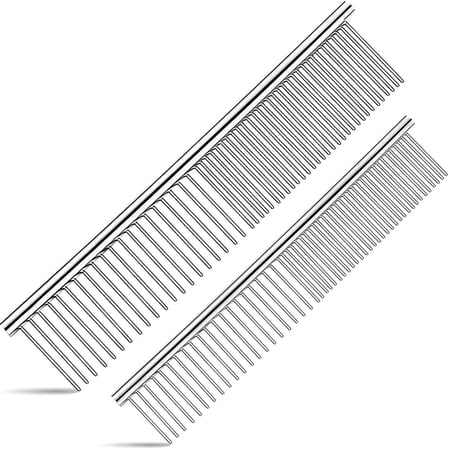 Gogcaro Metal Dog Combs for Grooming Large and Small Dogs, Stainless Steel Cat Combs with Rounded Teeth for Dogs Cats and Other Pets Removing Tangles and Knots