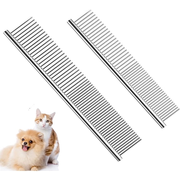Metal Dog Combs for Grooming Large and Small Dogs, Stainless Steel Cat Combs with Rounded Teeth for Dogs Cats and Other Pets Removing Tangles and Knots