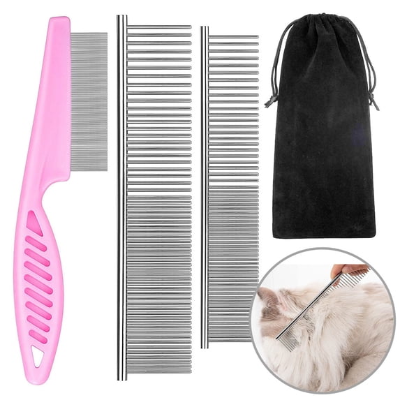 Somnr Metal Dog Combs for Cats Dogs, Pet Grooming Combs Set with Round Teeth for Dogs Cats and Other Pets Removing Tangles and Knots
