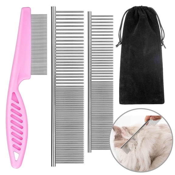 Somnr Metal Dog Combs for Cats Dogs, Pet Grooming Combs Set with Round Teeth for Dogs Cats and Other Pets Removing Tangles and Knots