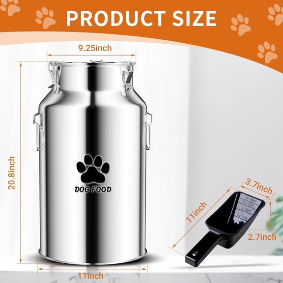 Metal Dog Food Storage Container 30Lbs Stainless Steel Bin with Sealed Lid Spoon for Pets