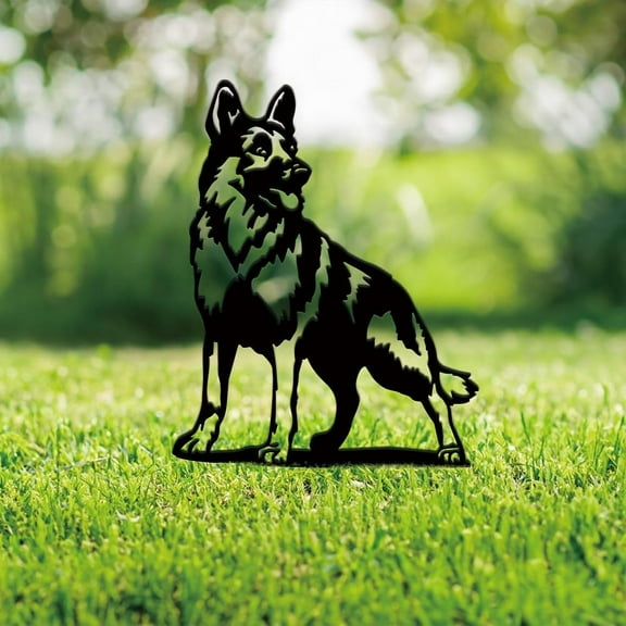 Metal Dog Garden Decor Metal Shepherd Outdoor Garden Ornament Black Silhouette Outdoor Decor Animals Yard Stakes Decorative Yard Art Statue DIY for Lawn Patio Decorations Gift DIY for Gardeners
