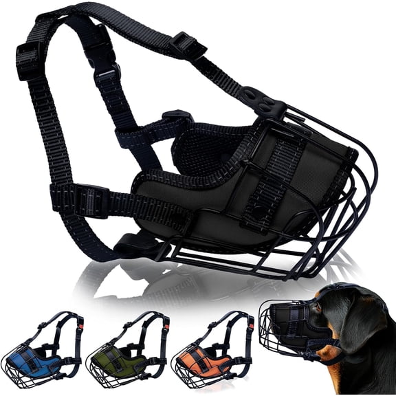 Metal Dog Muzzle for Large Dog, Adjustable Brethable Wire Basket for Rottweiler to Prevent Biting Chewing (Black)