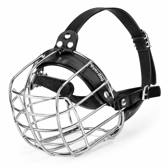 Metal Dog Muzzle for Large & Medium Breeds, Adjustable Leather Straps, Secure Basket Design