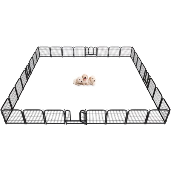 Petorldog 24" Metal Playpen, 32 Panels, Indoor & Outdoor Fence for Large/Medium Dogs | Black-Silver