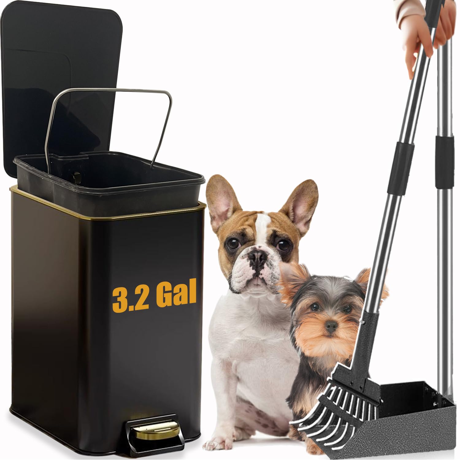 Metal Poop Metal Dog Pooper Scooper for Yard - 3.2Gal Dog Poop Trash Can Outside ...