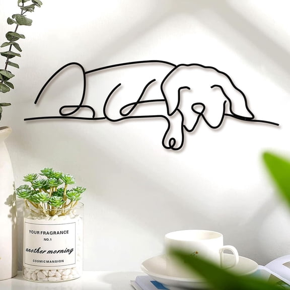 Metal Dog Wall Art Minimalist Sleeping Dog Sculpture for Living Room, Bedroom, Bathroom, Kitchen, 1PC