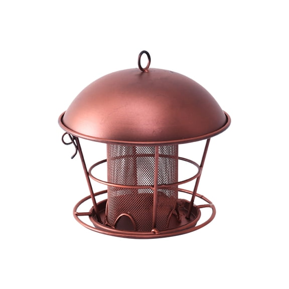 Metal Dome Hanging Bird Feeder for Outside, 19cm Large Roof, 5 Feeding Ports, Brushed Copper
