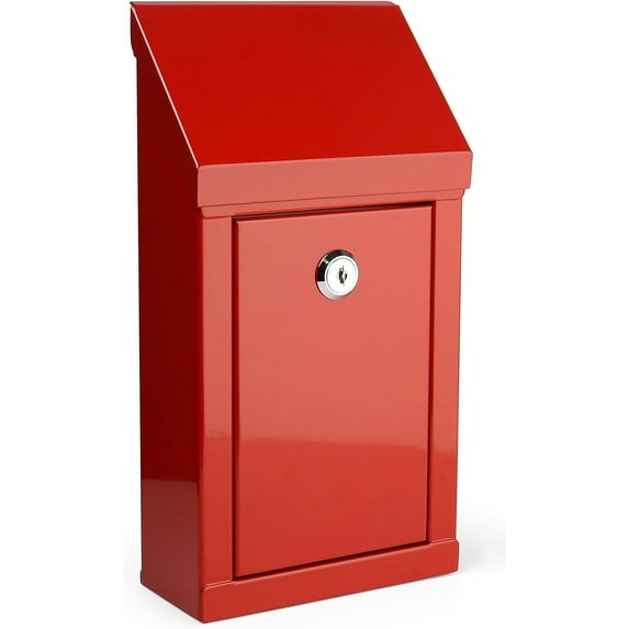 Metal Donation Box Charity Steel Collection Box Office Suggestion Box Secure Box with Top Slot and Lock with Keys Wall Mount with pre drilled Holes 10x6x2.5 Waterproof Mailbox for Home OfficeRed