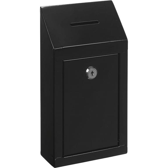 Metal Donation Box Charity Steel Collection Box Office Suggestion Box Secure Box With Top Slot and Lock with Keys Wall Mount with pre drilled holes 10x6x2.5" waterproof mailbox for Home OfficeBlue