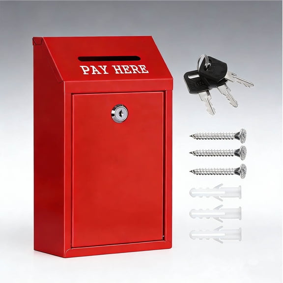 Metal Donation Box Collection Safe Suggestion Box with Lock Wall Mounted Mailbox Delivery Ballot Case Key Drop Case for Home Office Outdoor Door (Red)