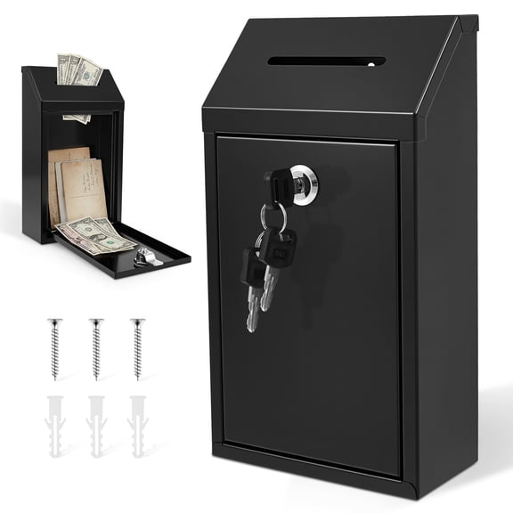 Metal Donation Box  High-Security Lock, Sturdy & Reliable, Dual Installation, Extra-Long Slot, Ideal for Charity, Tips & Farm Stands