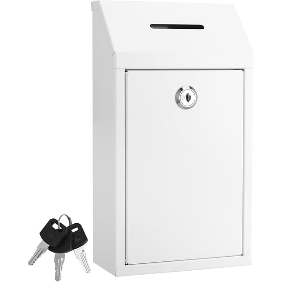 Metal Donation Box with Lock Slot 10.2 x 5.7 x 3'' Collection Box Safe Suggestion Box Charity Collection Donation Box Money Lock Box Cash Drop Box Money Boxes for Home Office Outdoor Door (Beige)