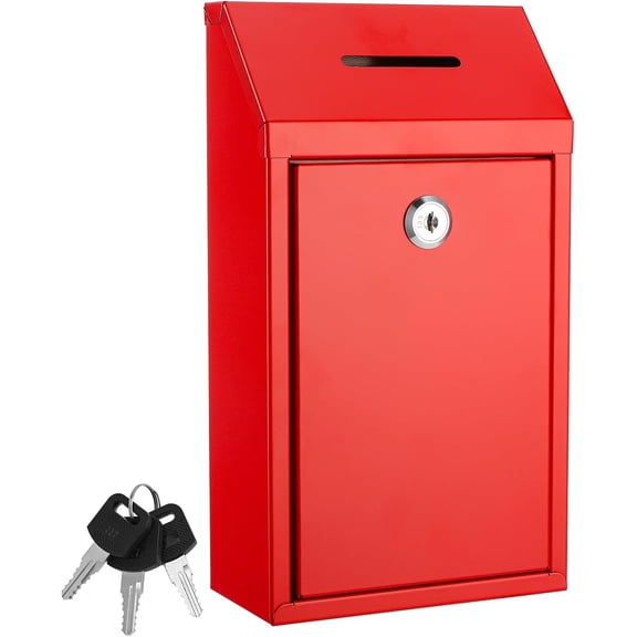 Metal Donation Box with Lock Slot 10.2 x 5.7 x 3'' Collection Box Safe Suggestion Box Charity Collection Donation Box Money Lock Box Cash Drop Box Money Boxes for Home Office Outdoor Door (Red)