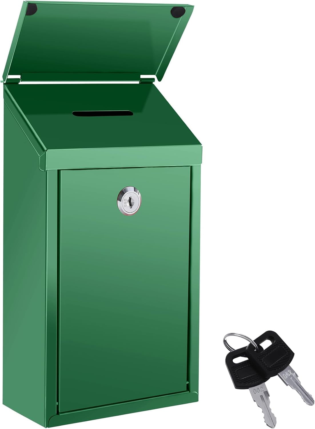 EIENHOSHI Metal Donation Box With Lock, Wall Mounted, Suggestion Box With 4 Iron Keys, Black, Cash Drop Box With Slot, 1-Pack