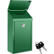Metal Donation Box Locking Suggestion Box with Slot and Lock with Key Wall Mounted Mailbox Waterproof Charity Collection Box Secure Drop Box for Cash Home Office Outdoor (Green)
